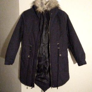 Navy Parka with faux fur trim